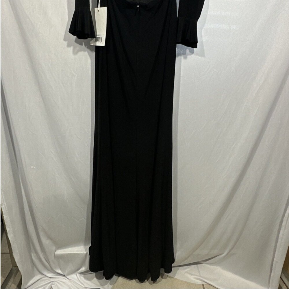 NWT $398 Mac Duggal Long Sleeve‎ Puff Shoulder Cut Out Gown Black [ SZ 6 ] #Q449 - Picture 13 of 16
